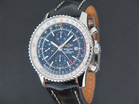 Breitling Navitimer World GMT Black Stainless Leather 